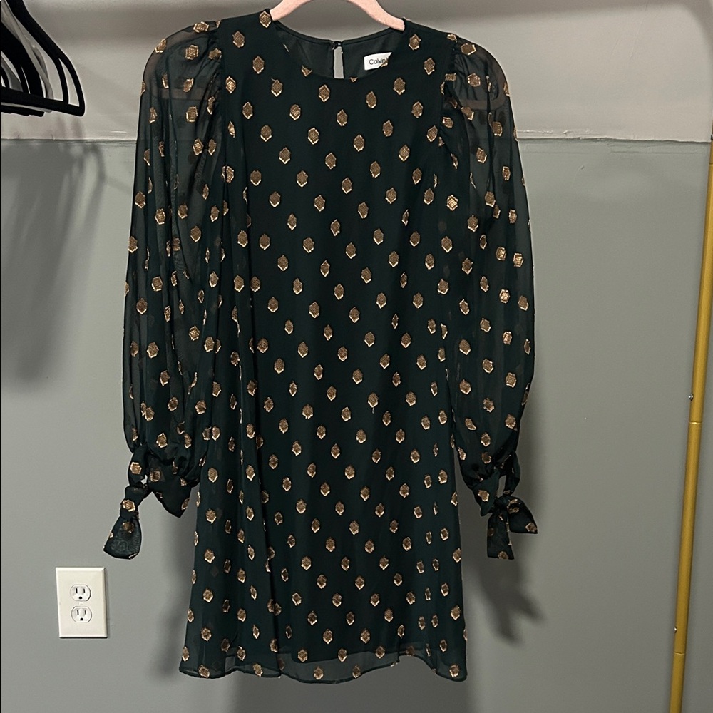 Calvin Klein Green Dress with Gold Pattern